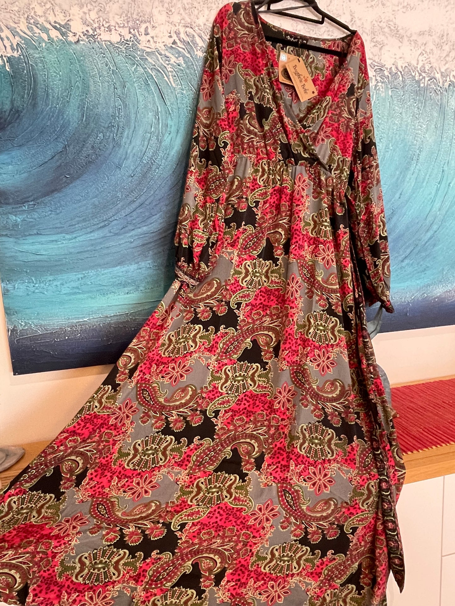 Ishka Long Sleeve Tie Waist Maxi Dress XXL