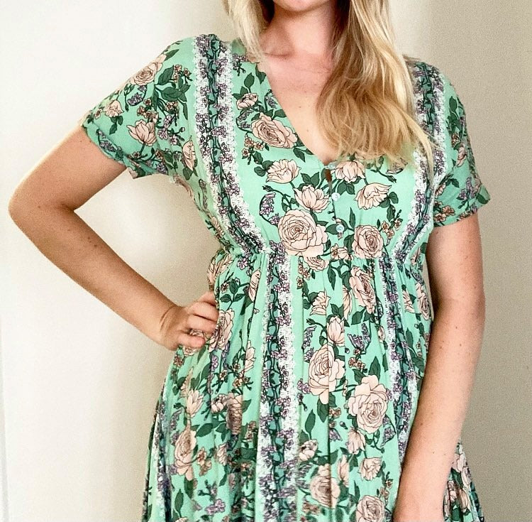 Green on sale floral maxi